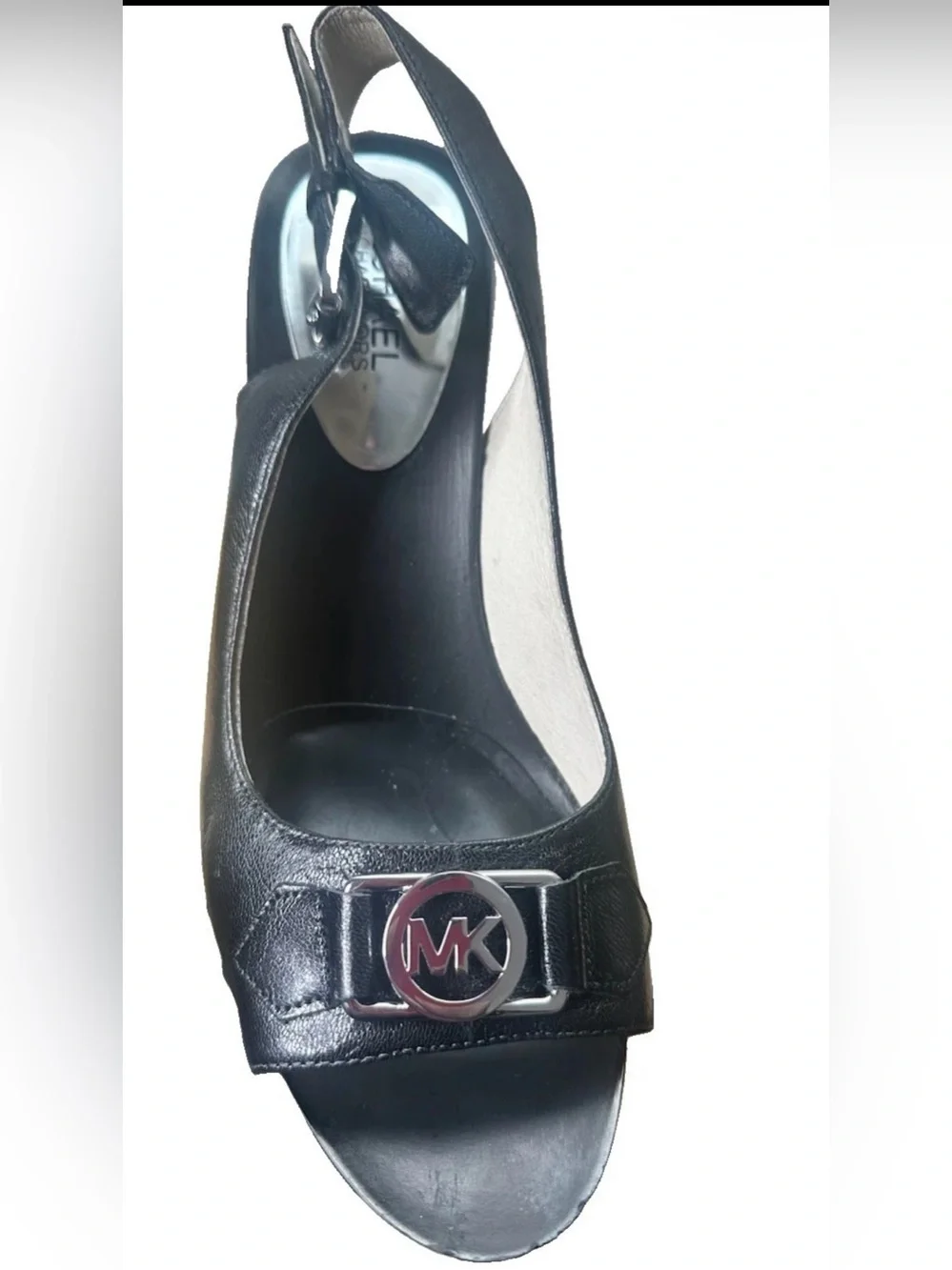 Michael Kors Charm Black Sling Open Toe Platform Wedge Sandals Size 9M